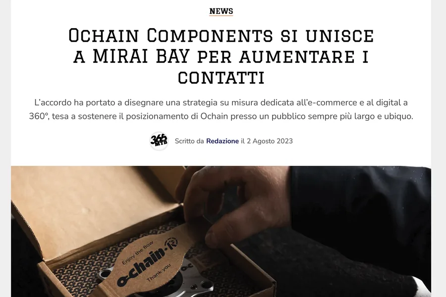 365mountainbike: Ochain Components si unisce a Mirai Bay per aumentare i contatti