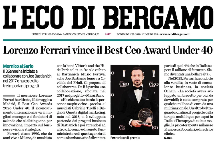 L&rsquo;Eco di Bergamo: Lorenzo Ferrari vince il Best Ceo Award Under 40