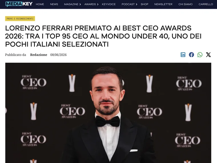 MediaKey: Lorenzo Ferrari premiato ai Best CEO Awards 2026, tra i top 95 CEO al mondo under 40
