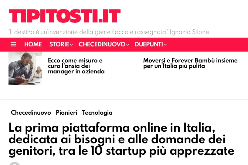 Tipitosti.it: La prima piattaforma online in Italia, dedicata ai bisogni e alle domande dei genitori, tra le 10 startup pi&ugrave; apprezzate